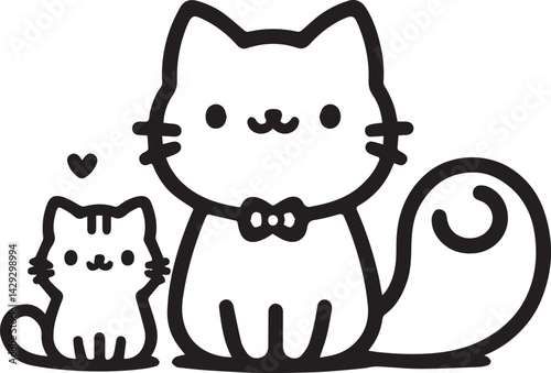 Cute Cat and Kitten Silhouette Illustration
