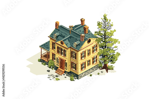 colonial house isometric isolated