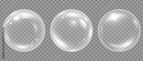 Water white soap bubbles, Soap foam, Realistic air bubbles with glare and glow, Vector illustration.