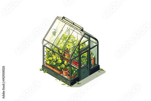 Greenhouse with Vegetables Growing Inside isometric s isolated