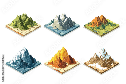 Mountains tiles collection isometric isolated