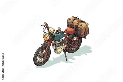post apocalyptic motorbike isometric set collection s isolated