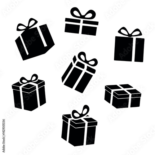 gift boxes with ribbons, showing different angles and open variations, ideal for seasonal promotions and presents