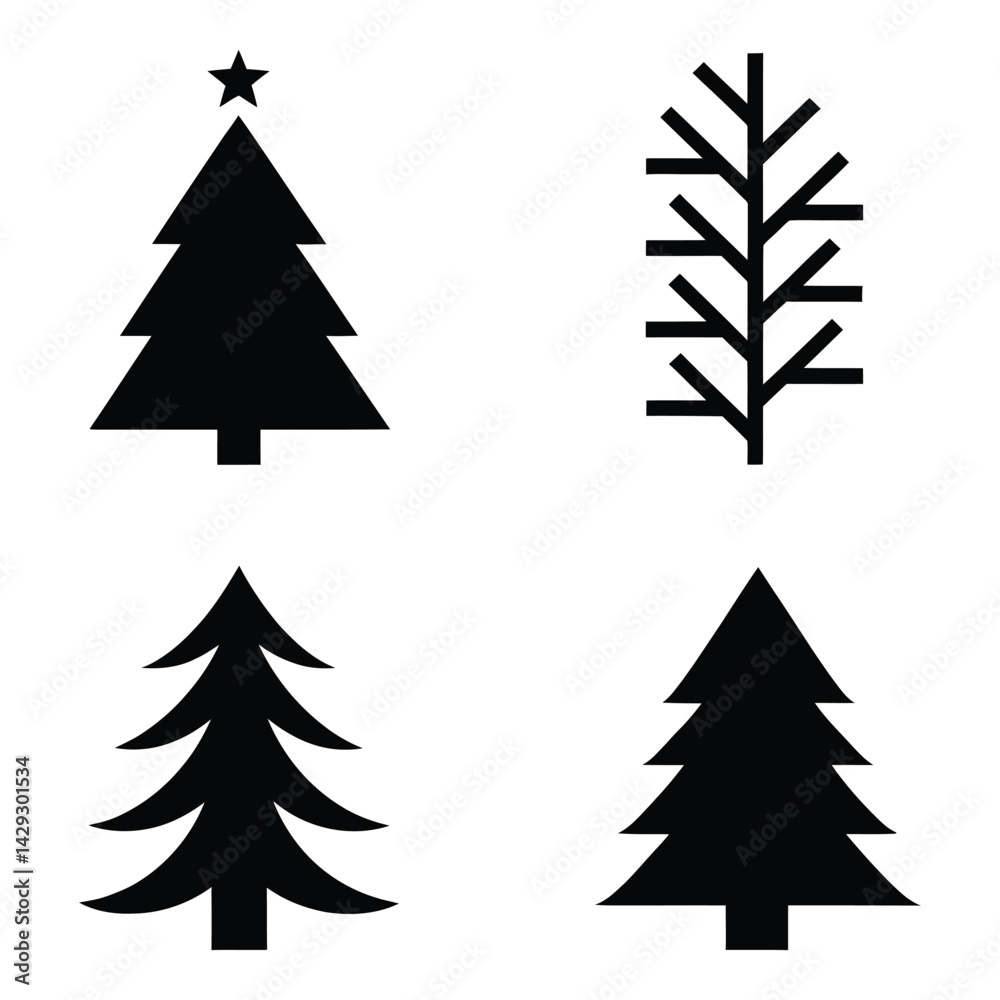 Obraz premium christmas tree set bundle silhouette