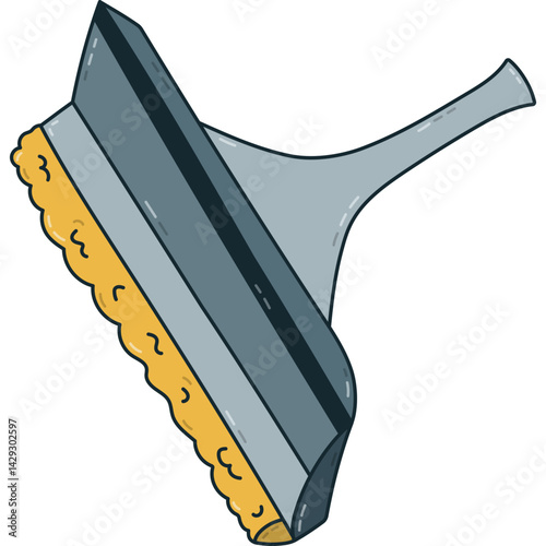 Cute outline cartoon squeegee mop to wash window, mirror, ceiling. Hand drawn squeegee scraper for cleansing glass material. Funny doodle device to tidy up apartment isolated on white background.