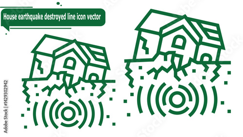 House earthquake destroyed line icon vector