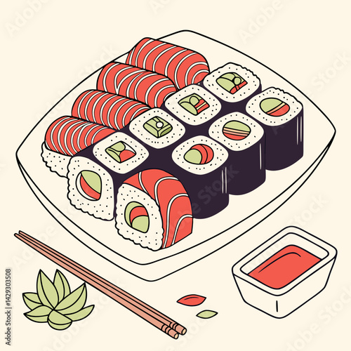 set of sushi in japanesse restaurant 