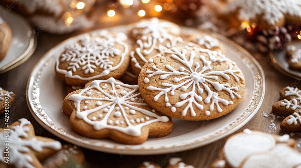 Festive decorated gingerbread cookies on a plate. Festive decorated gingerbread cookies on a plate.