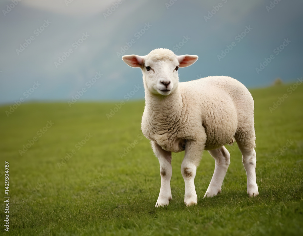 a cute baby sheep on a plain background with copy space, Muslim festival concept, Eid Ul Adha background, sacrifice of sheep, Islamic background with text space a cute baby sheep on a plain background with copy space, Muslim festival concept, Eid Ul Adha background, sacrifice of sheep, Islamic background with text space