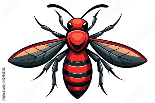 A fierce wasp with vivid red and black coloring, showcasing bold lines and sharp features in a cartoonish style