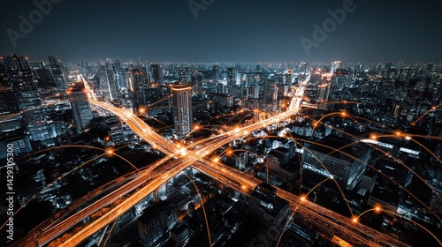 Wallpaper Mural Smart City Transportation Grid with AI and Layered Design at Night Torontodigital.ca