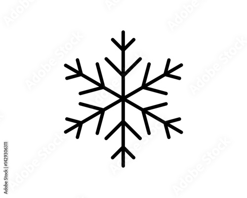 Simple yet elegant black line art snowflake icon. Perfect for winterthemed designs, holiday projects, weather apps, or as a minimalist graphic element.  Highresolution vector for versatile use.