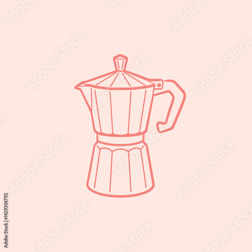 Minimalist Line Art of a Moka Pot Coffee Maker