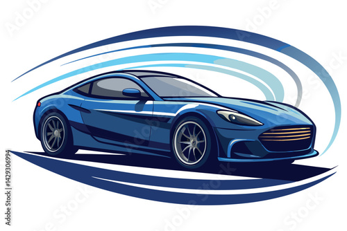illustration of a stylish luxury car in motion, featuring a sleek aerodynamic design with dramatic lines and curves