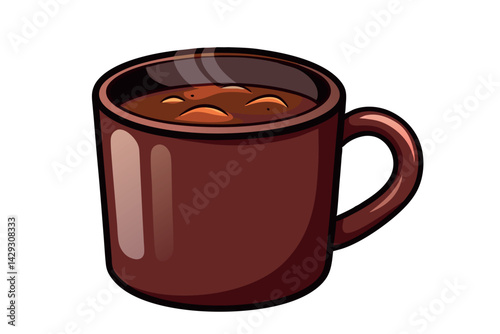 steaming cup of hot chocolate or coffee, perfect for winter mornings or cafe themed designs in a warm brown mug