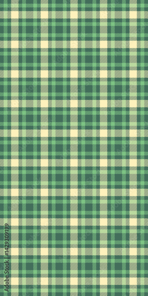Elegant green and cream plaid pattern, perfect for textile design, web backgrounds, or stationery. This classic check evokes feelings of comfort and tradition. Elegant green and cream plaid pattern, perfect for textile design, web backgrounds, or stationery. This classic check evokes feelings of comfort and tradition.