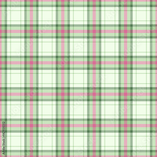 Manufacture background fabric texture, daisy pattern check vector. Warm plaid textile tartan seamless in light and green colors.