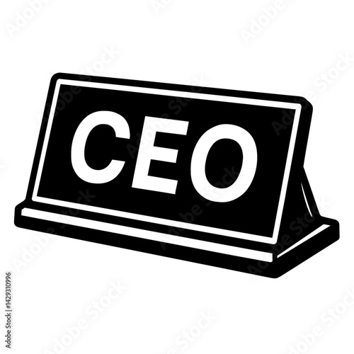 Vector illustration of a desk nameplate with the text "CEO" in capital letters in black and white. Represents leadership, authority, and business management.