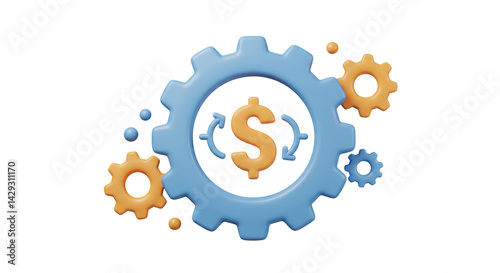 Isolated Gear Mechanism with Dollar Sign Representing Financial Process