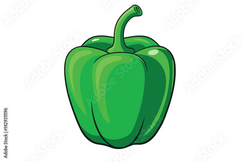 a green bell pepper, showcasing its crisp, shiny surface in a fun and playful cartoon design