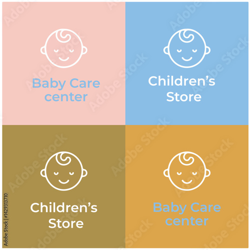 Sleeping baby icons collection in black and blue colors on white background