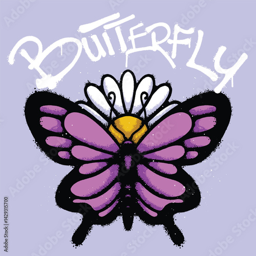 Butterfly and daisy flower Urban Streetwear Art
