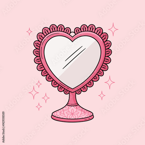 Heart-Shaped Vanity Mirror in Vintage Pink Style