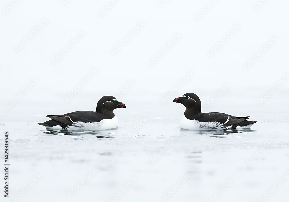 Fototapeta premium Two Black Guillemots in Snow