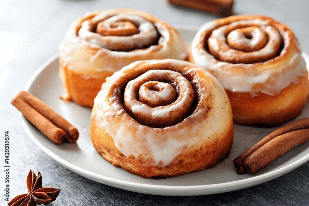 Fototapeta premium Delicious Homemade Cinnamon Rolls with Glaze