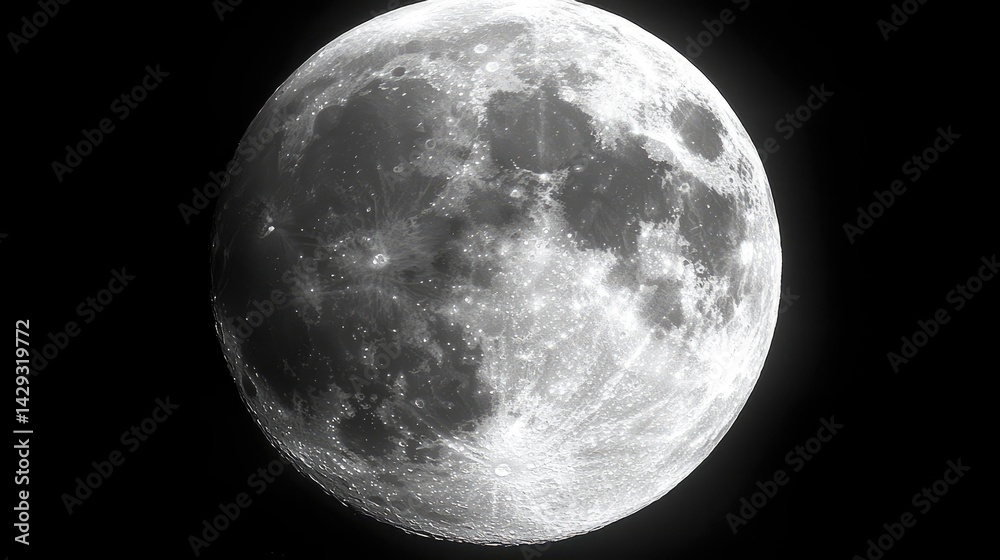 Obraz premium Detailed Close Up of a Full Moon in a Dark Night Sky