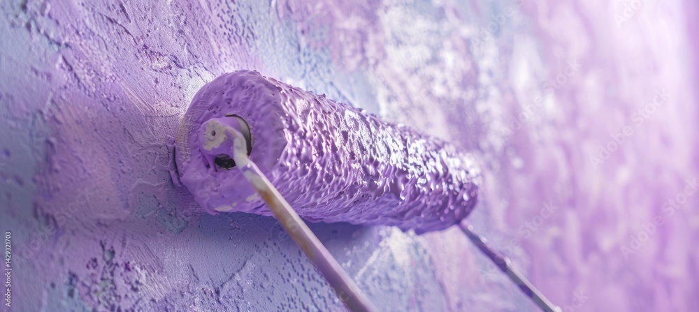 Lavender Paint Roller Close-Up for Interiors and Home Renovation Design Concepts
