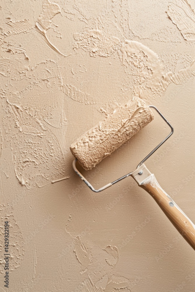Fresh Sand Beige Paint Application with Roller for Interior Wall Design and Renovation Projects