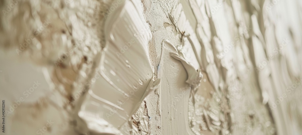 Close-Up of Cream Paint Rolling Perfectly on Textured Wall for Interior Design Projects