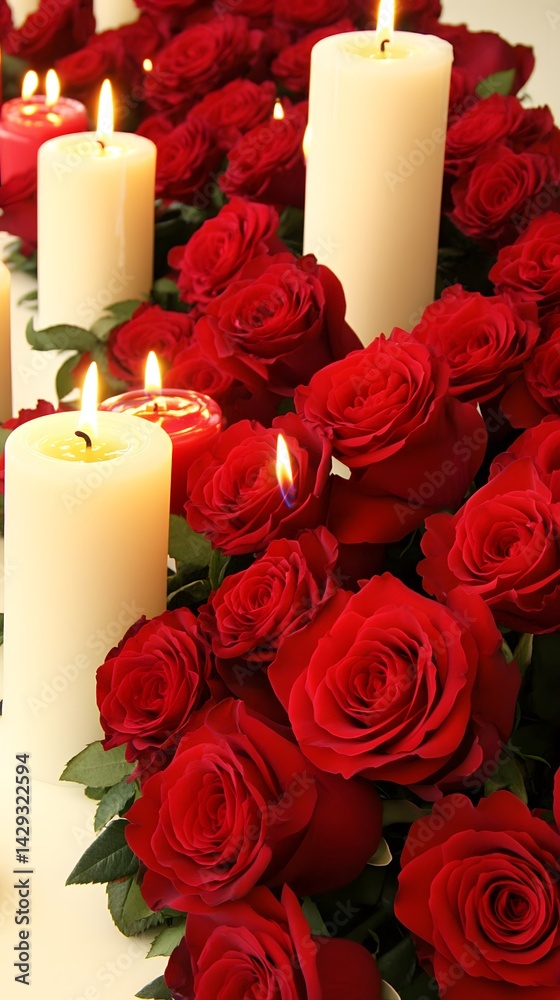 Romantic Red Roses and Candles Arrangement Romantic Red Roses and Candles Arrangement