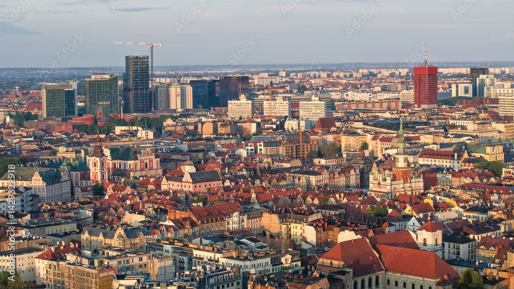 Panoramic view from the drone on the city Poznan. Poland. Panoramic view from the drone on the city Poznan. Poland.
