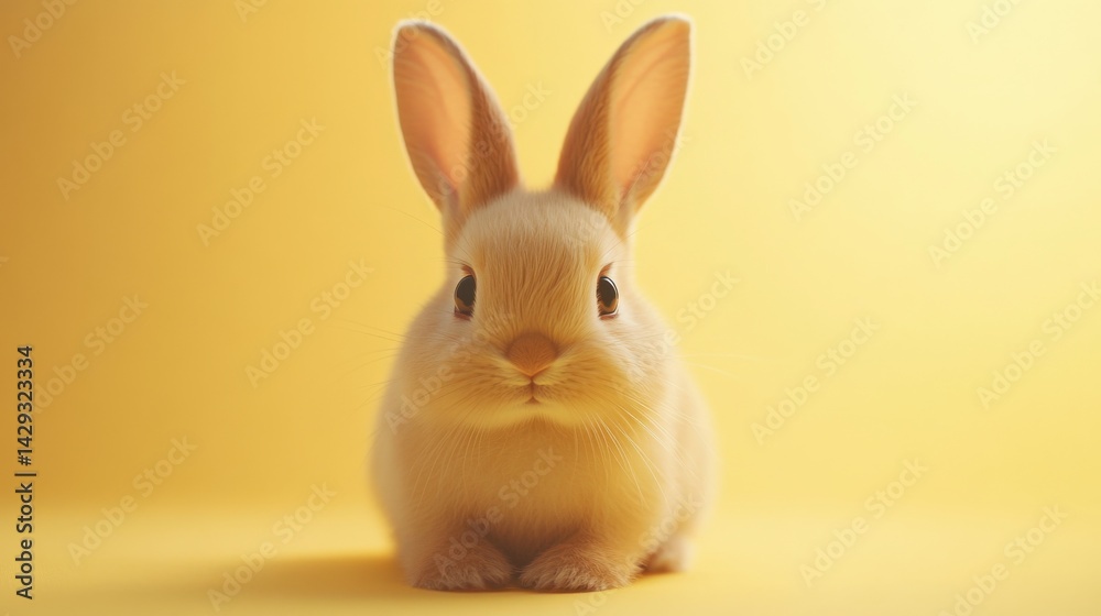 Cute brown bunny with floppy ears, centered on a pale yellow minimalistic backdrop Cute brown bunny with floppy ears, centered on a pale yellow minimalistic backdrop