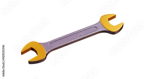 Isolated Shiny Silver and Gold Wrench Tool
