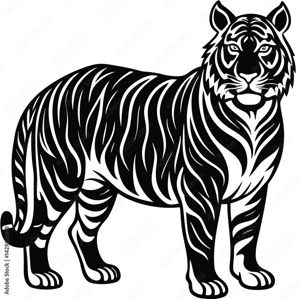 Obraz premium Majestic Tiger Black and White Tribal Wildlife Design
