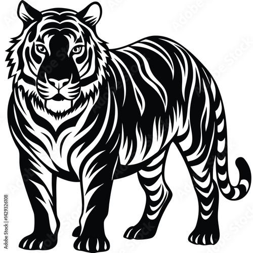Majestic Tiger Black and White Tribal Wildlife Design