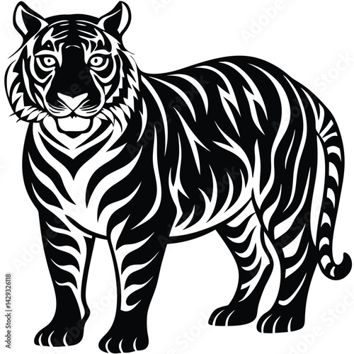 Majestic Tiger Black and White Tribal Wildlife Design