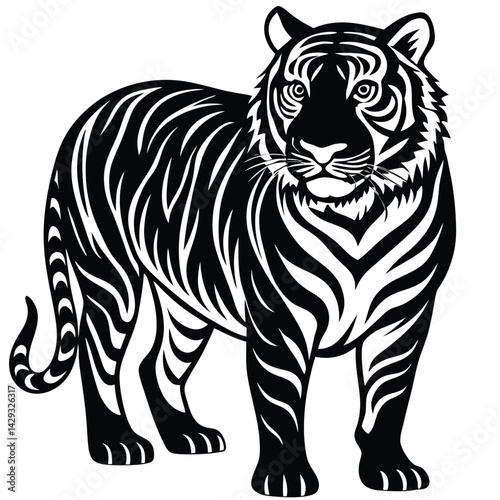 Majestic Tiger Black and White Tribal Wildlife Design