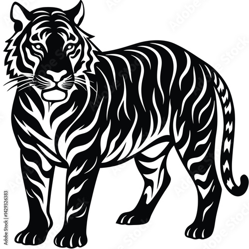 Majestic Tiger Black and White Tribal Wildlife Design