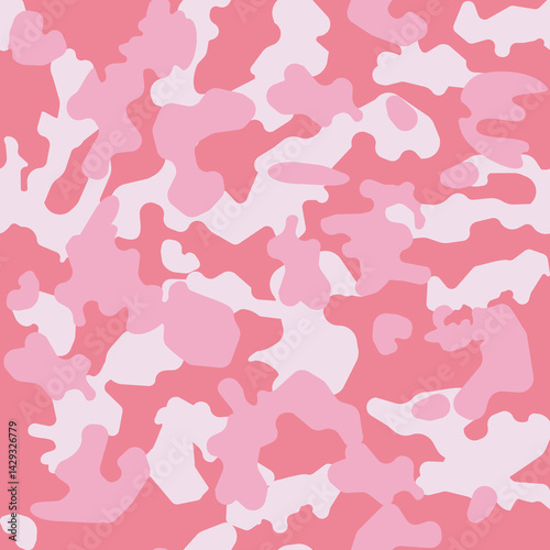 Camouflage pattern for with three colors. Inserted heart shape. Pink, Military, monochrome, camouflage, seamless. Vector