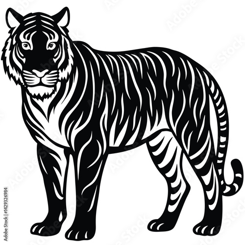 Majestic Tiger Black and White Tribal Wildlife Design