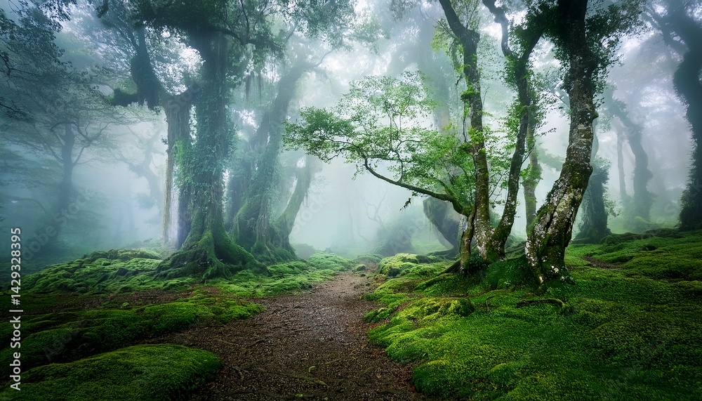 Fototapeta premium enchanted forest in a misty atmosphere