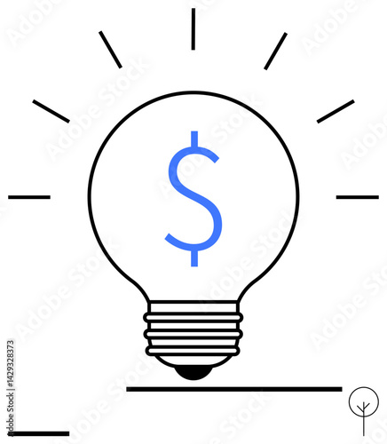 Light bulb outline with dollar sign at center, radiant light strokes. Ideal for business creativity, entrepreneurship, financial growth, startup funding, innovation, strategy, simple landing page