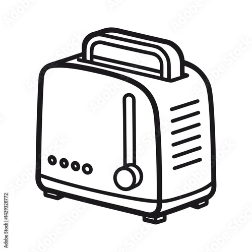 Toaster Appliance Outline Vector on White Background