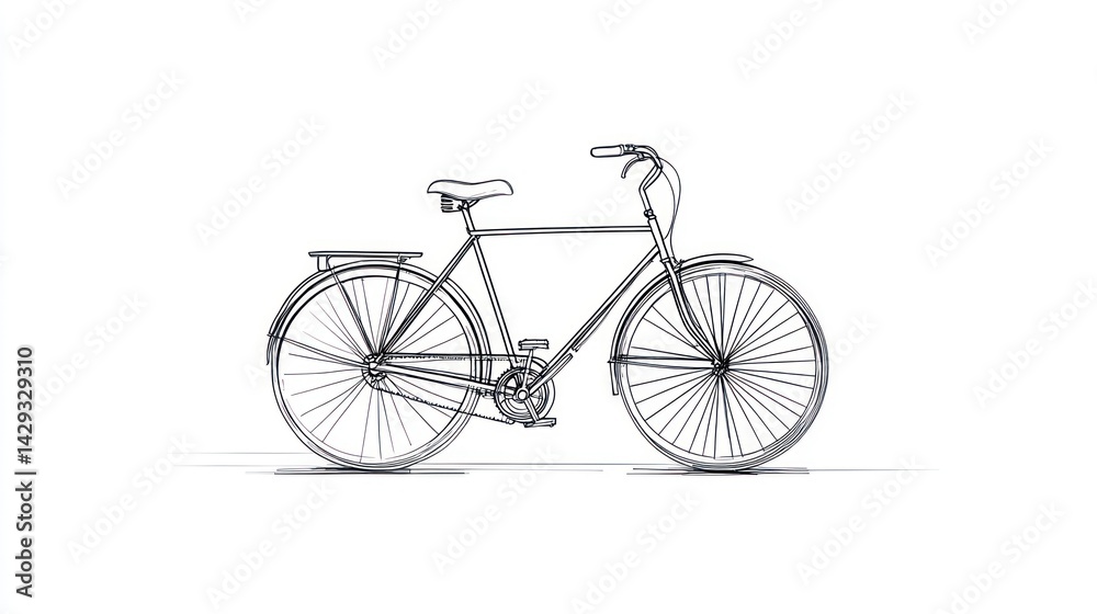 Fototapeta premium Bike sketch A bicycle drawing on a white backdrop for art, creativity, design use
