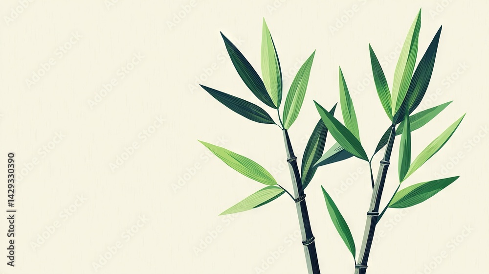 Fototapeta premium A close-up of a bamboo plant with lush green leaves against a crisp white background, providing ample space for text or graphics