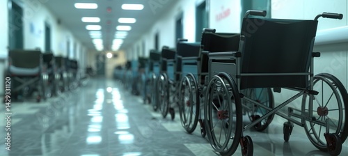 Obraz na płótnie Proactive Asset Management with RFID Tracked Wheelchairs in Hospital Corridor w salonie